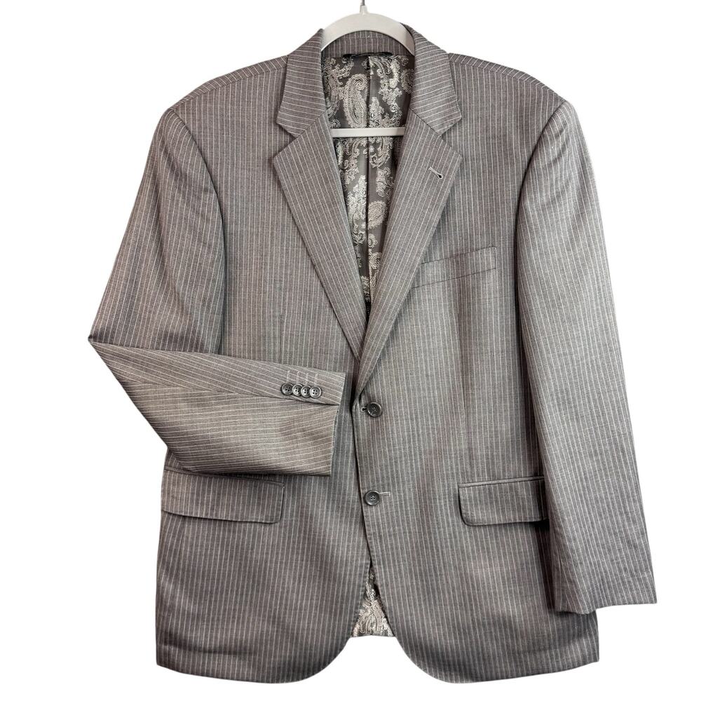 Manzini Italy Super 150's Wool Blazer Sport Coat 40S Gray Pinstripe